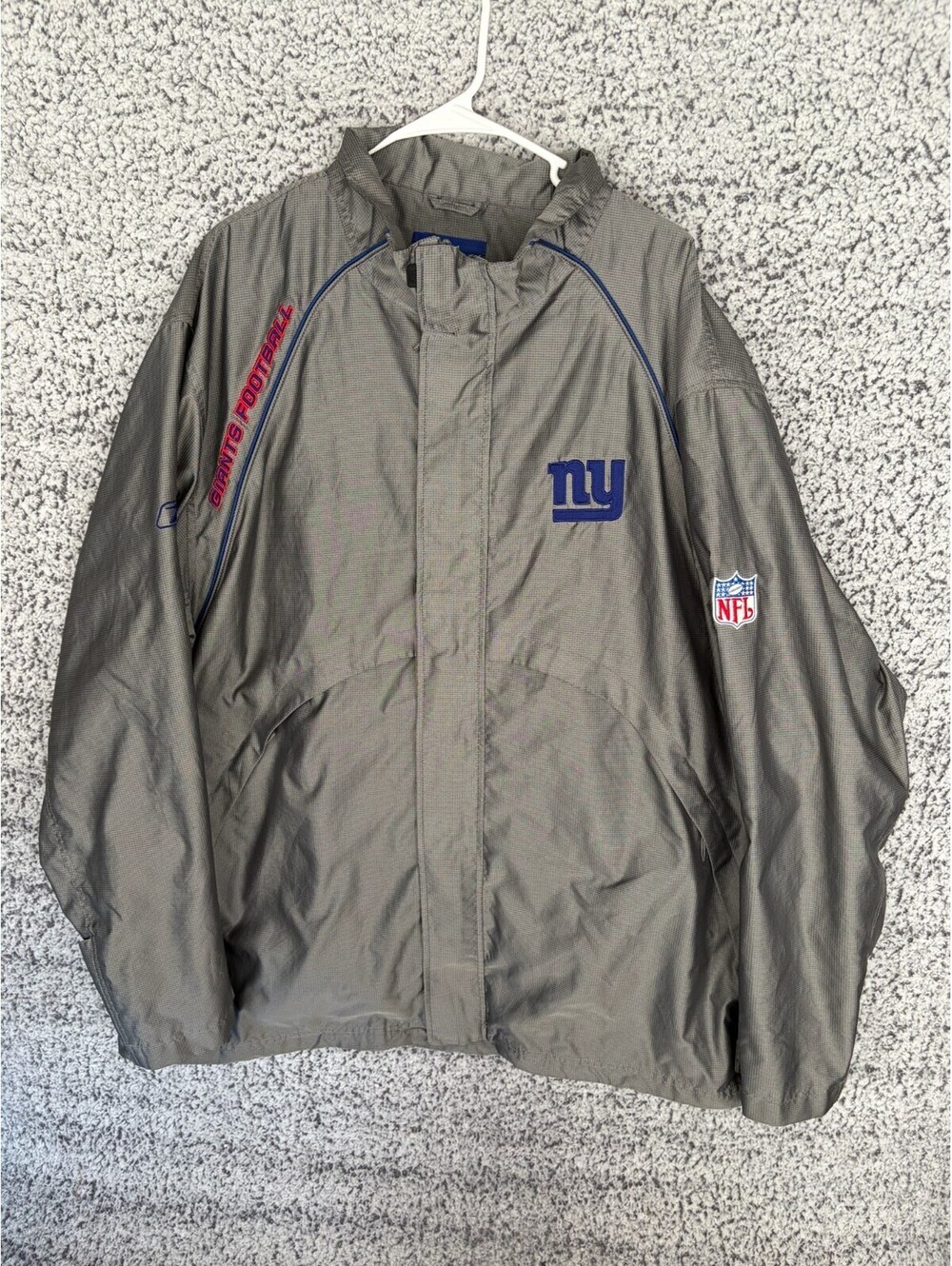Reebok NFL Team Apparel On Field NY Giants Gray Jacket Windbreaker 2XL